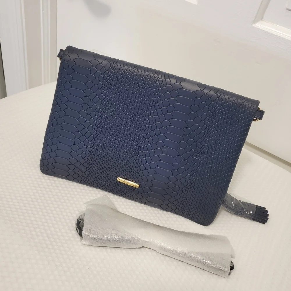 NWOT Gigi New York Python Embossed Navy Blue Foldover Clutch/Crossbody